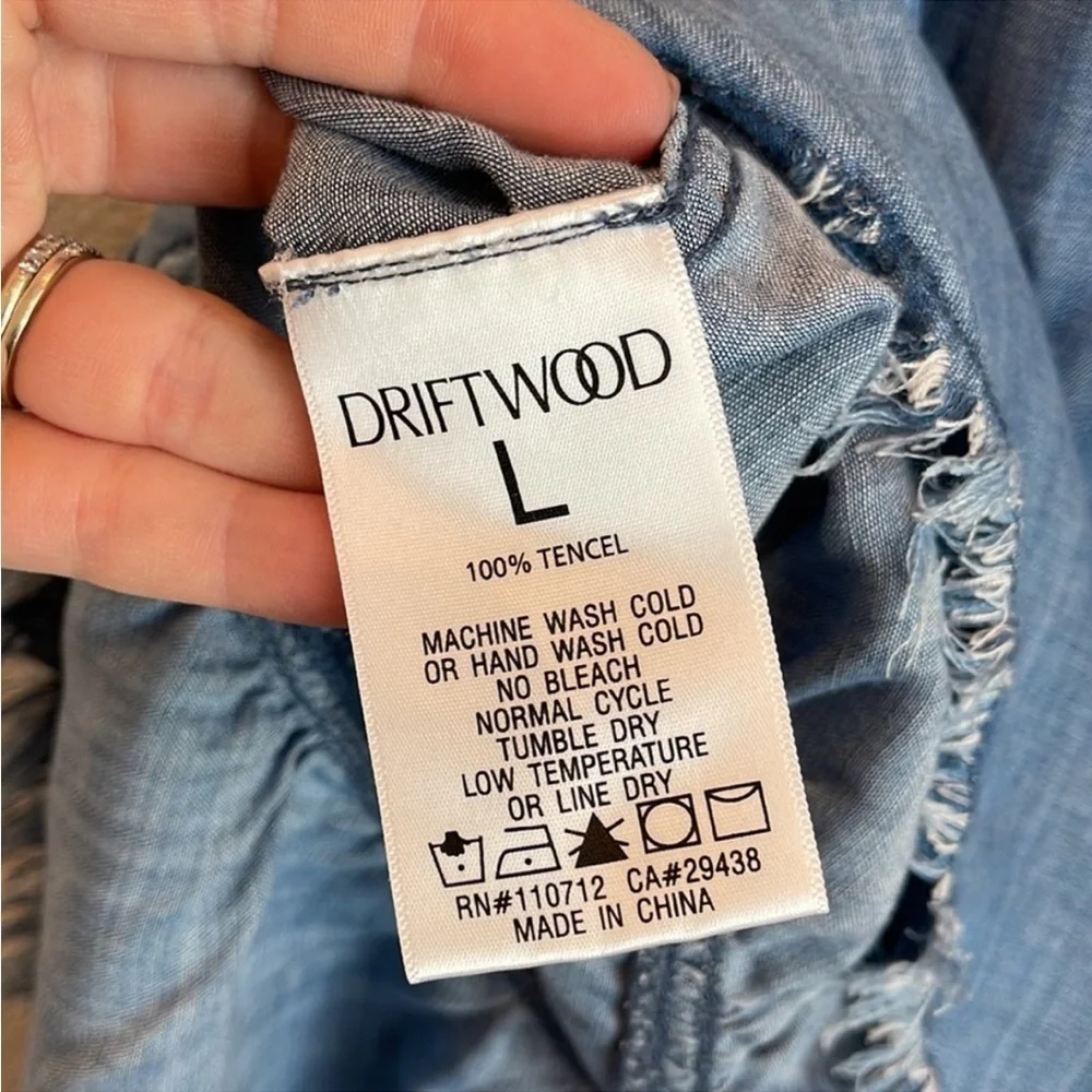 Driftwood Shaye sleeveless chambray denim dress with tassels and embroidery LG